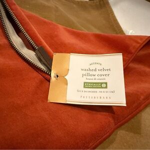 New Pottery Barn Washed Velvet Zip Lumbar Pillow Cover, Brick, 12 x 24”